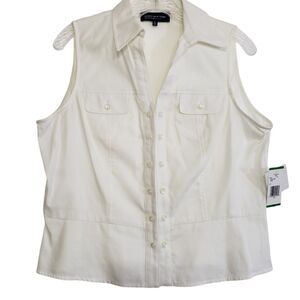 NEW Jones New York PL White Sleeveless Collared Shirt